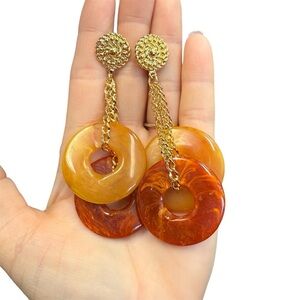 Avon “Color Disc”  Gold and Orange Dangle clip  Earrings NIB 1992 vintage